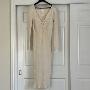Ribbed Twist-Front Maxi Dress in Cream